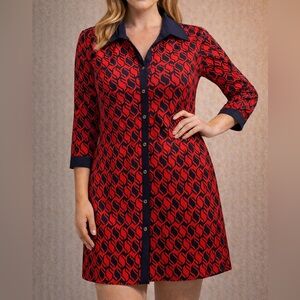 MICHAEL Michael Kors Coral and Navy Geometric Button-Front Dress